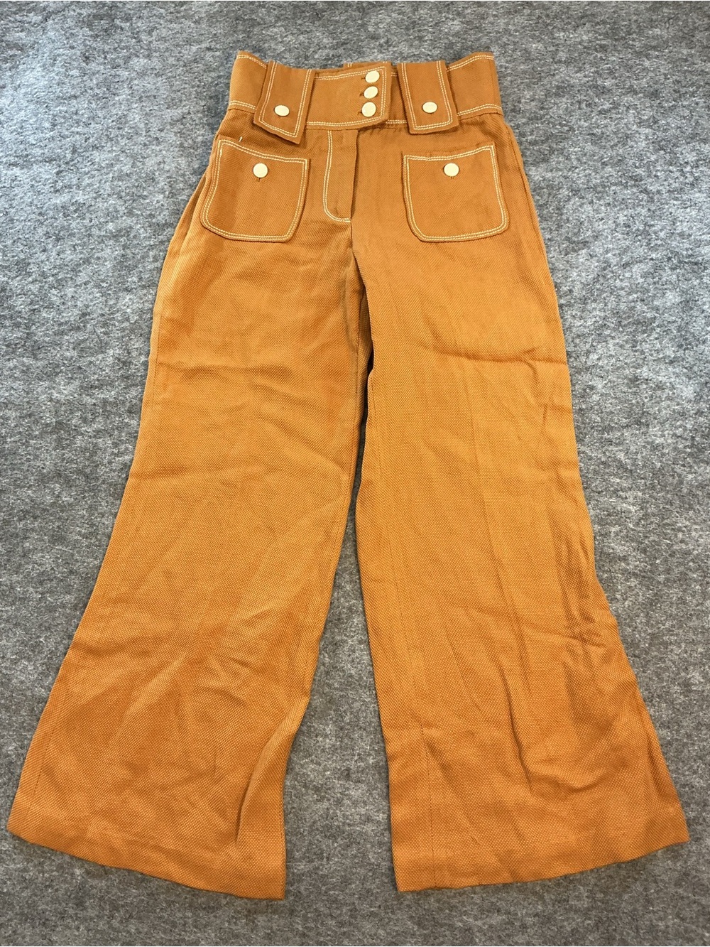 Francine Y2K Boho Tweed High-Waist Wide Leg Pants in Caramel Brown Size 2